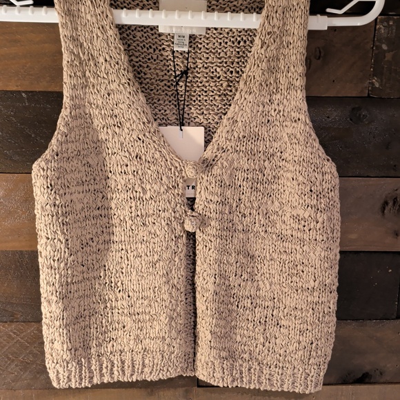 INDUSTRY Sweaters - Industry Knit V-Neck Button-Front  Vest - Beige Size M 73% Cotton